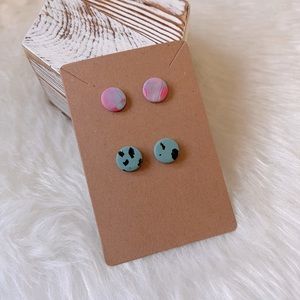Pink Purple Marble & Blue Black Speckled Stud Earrings